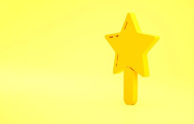 Sarı arkaplanda izole edilmiş sarı lolipop ikonu. Şeker işareti. Yemek, lezzetli bir sembol. Minimalizm kavramı. 3d illüstrasyon 3B canlandırma.