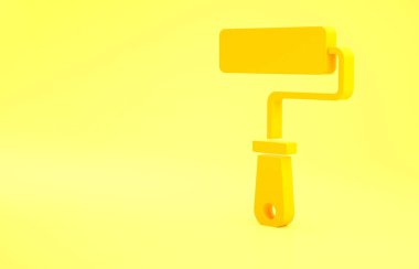 Sarı boya fırça ikonu sarı arkaplanda izole edildi. Minimalizm kavramı. 3d illüstrasyon 3B canlandırma.