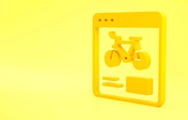 Sarı Bisiklet Kiralama Mobil uygulama simgesi sarı arkaplanda izole edildi. Şehirde bisiklet kiralamak için iyi bir servis. Paylaşım sistemi için mobil uygulama. Minimalizm kavramı. 3d illüstrasyon 3B canlandırma.