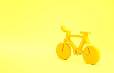 Sarı arka planda izole edilmiş sarı bisiklet simgesi. Bisiklet yarışı. Olağanüstü bir spor. Spor malzemeleri. Minimalizm kavramı. 3d illüstrasyon 3B canlandırma.