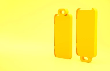 Sarı pil simgesi sarı arkaplanda izole edildi. Şimşek sembolü. Minimalizm kavramı. 3d illüstrasyon 3B canlandırma.