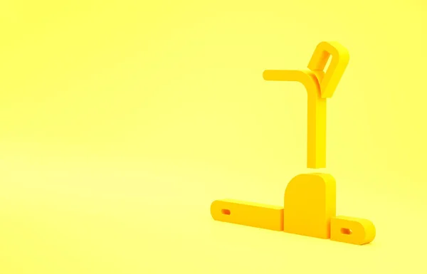 Желтая Беговая Дорожка Значок Машины Изолирован Желтом Фоне Концепция Минимализма — стоковое фото