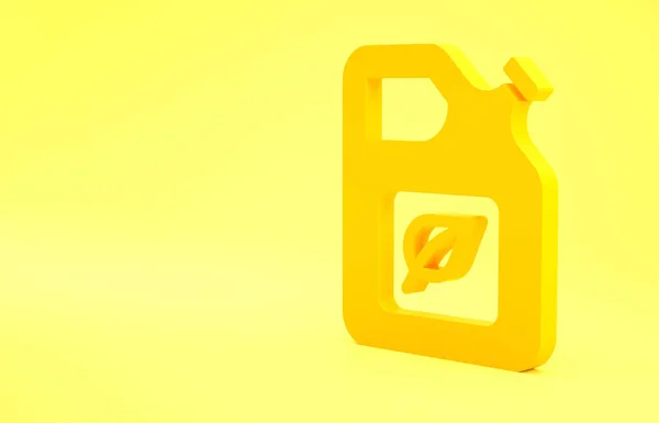 黄色の背景に分離された黄色のバイオ燃料キャニスターアイコン エコバイオとバレル 緑の環境とリサイクル 最小限の概念 3Dイラスト3Dレンダリング — ストック写真