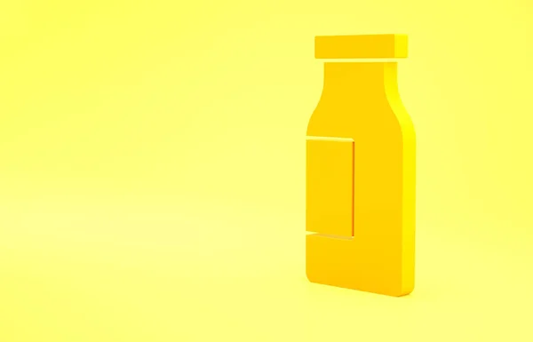 Żółta Butelka Szklana Zamknięta Ikoną Mleka Wyizolowaną Żółtym Tle Koncepcja — Zdjęcie stockowe