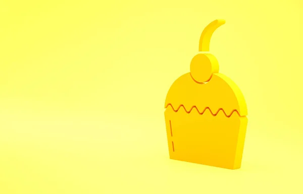 Ikona Żółtego Ciasta Wyizolowana Żółtym Tle Wszystkiego Najlepszego Koncepcja Minimalizmu — Zdjęcie stockowe