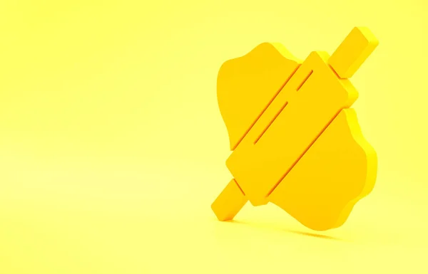 黄色の背景に隔離された生地のアイコン上に黄色のローリングピン 最小限の概念 3Dイラスト3Dレンダリング — ストック写真