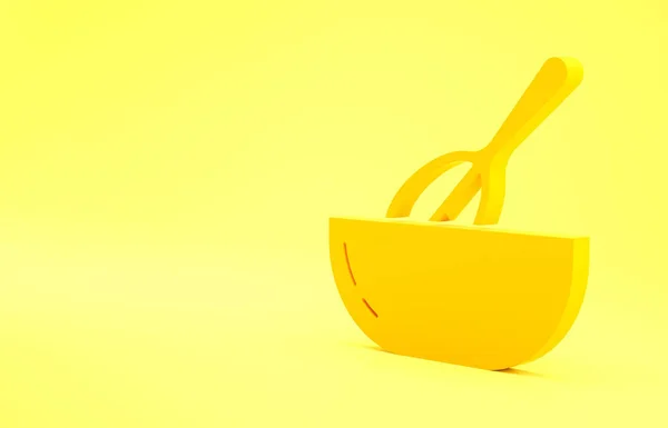 Yellow Kitchen Garde Kom Pictogram Geïsoleerd Gele Achtergrond Kookgerei Eierklopper — Stockfoto
