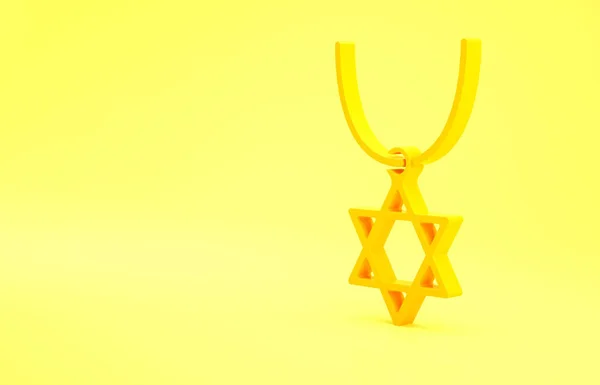 Collar Estrella Amarilla David Icono Cadena Aislado Sobre Fondo Amarillo — Foto de Stock