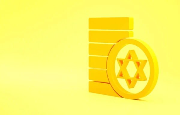 Желтая Икона Еврейской Монеты Выделена Жёлтом Фоне Символ Валюты Концепция — стоковое фото