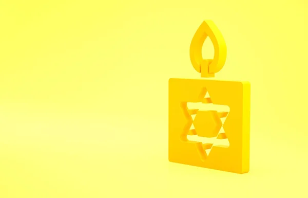 Yellow Burning Candle Candlestick Star David Icon Isolated Yellow Background — Stock Photo, Image