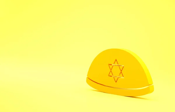 黄色的犹太Kippah与黄底的大卫图标的恒星隔离 犹太亚穆克帽 最低纲领的概念 3D渲染3D插图 — 图库照片