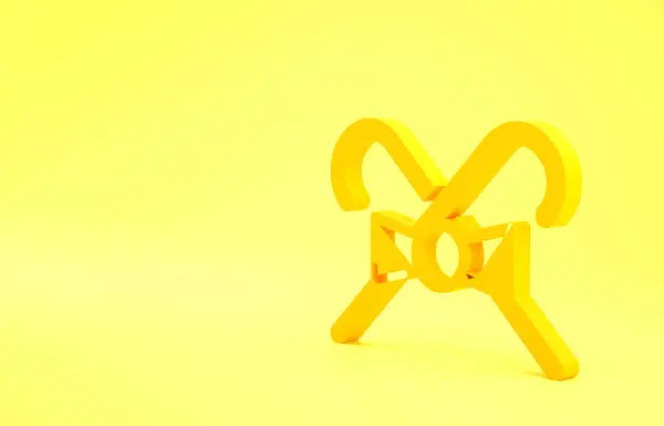 黄色の背景に分離ストライプアイコンと黄色のクリスマスのキャンディーの杖 メリークリスマスとハッピーニューイヤー 最小限の概念 3Dイラスト3Dレンダリング — ストック写真