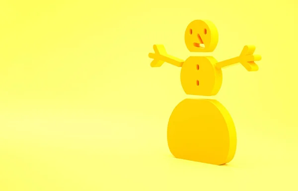 黄色的圣诞雪人图标孤立在黄色的背景上 圣诞快乐 新年快乐 最低纲领的概念 3D渲染3D插图 — 图库照片