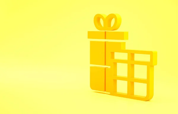 Żółta Ikona Pudełka Żółtym Tle Wesołych Świąt Szczęśliwego Nowego Roku — Zdjęcie stockowe