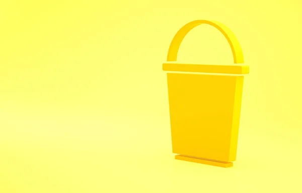 Yellow Bucket Icon Isolated Yellow Background Minimalism Concept Illustration Render — Stock Photo, Image