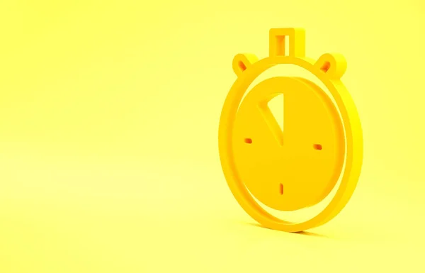 Yellow Stopwatch icon isolated on yellow background. Time timer sign. Chronometer sign. Minimalism concept. 3d illustration 3D render.