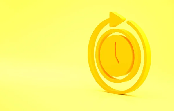 Sarı Arkaplanda Simgesi Olan Sarı Saat Zaman Sembolü Saat Yönünde — Stok fotoğraf