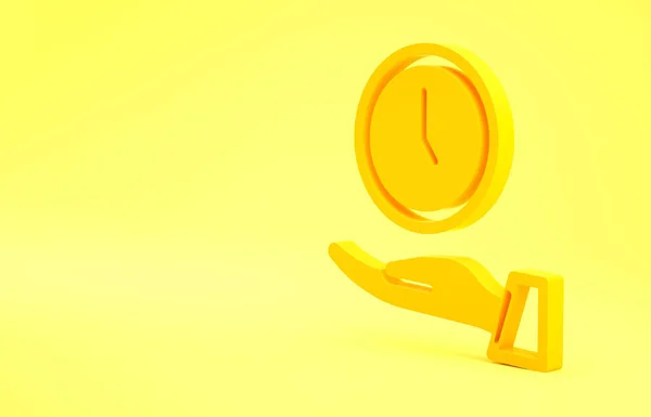 Yellow Clock Icon Isolated Yellow Background Time Symbol Minimalism Concept — Stock Photo, Image