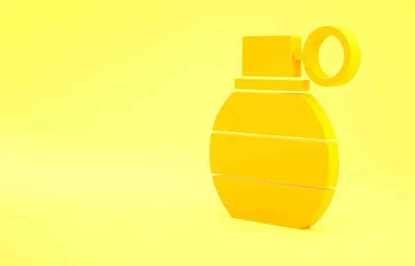Żółta Ikona Granatu Umieszczona Żółtym Tle Wybuch Bomby Koncepcja Minimalizmu — Zdjęcie stockowe
