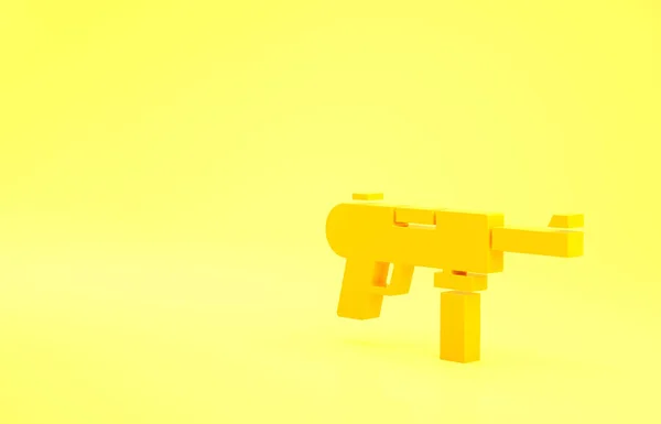 Amarelo Submetralhadora Ícone Pistola Graxa Isolado Fundo Amarelo Conceito Minimalismo — Fotografia de Stock