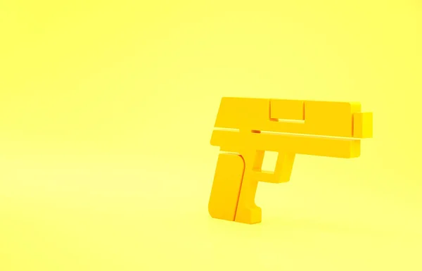 Yellow Pistol Gun Icon Isolated Yellow Background Police Military Handgun — Stock Photo, Image