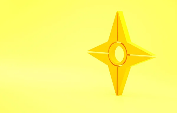 Gelbes Japanisches Ninja Shuriken Symbol Auf Gelbem Hintergrund Minimalismus Konzept — Stockfoto