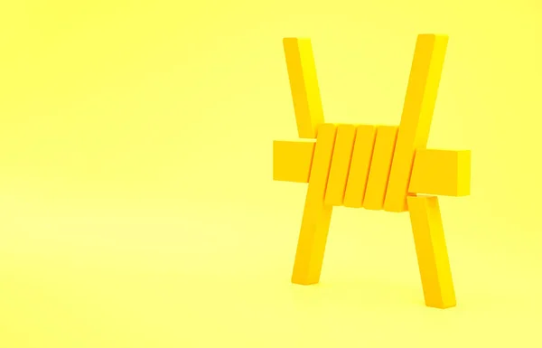 Yellow Barbed wire icon isolated on yellow background. Minimalism concept. 3d illustration 3D render.