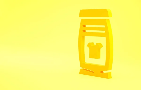 黄色の背景に隔離された自動洗浄機のアイコンのための黄色の洗濯洗剤 最小限の概念 3Dイラスト3Dレンダリング — ストック写真