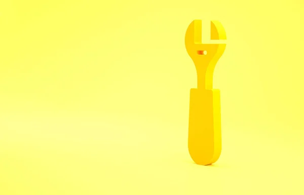 Желтый Гаечный Ключ Значок Изолирован Желтом Фоне Концепция Минимализма Рендеринг — стоковое фото