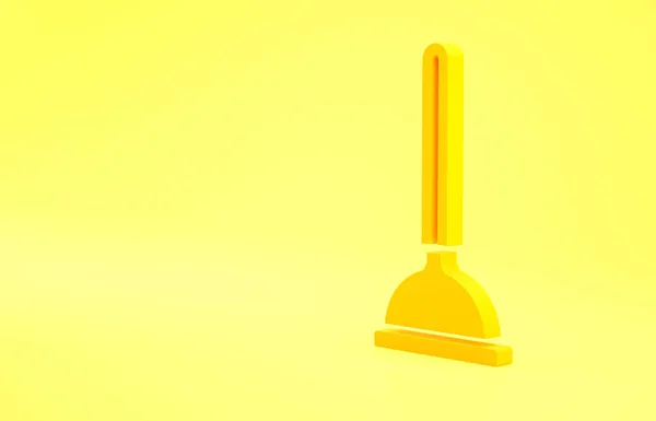 黄色の背景に隔離されたパイプクリーニングアイコンのための木製のハンドルを持つ黄色のラバープランジャー トイレのプランジャー 最小限の概念 3Dイラスト3Dレンダリング — ストック写真