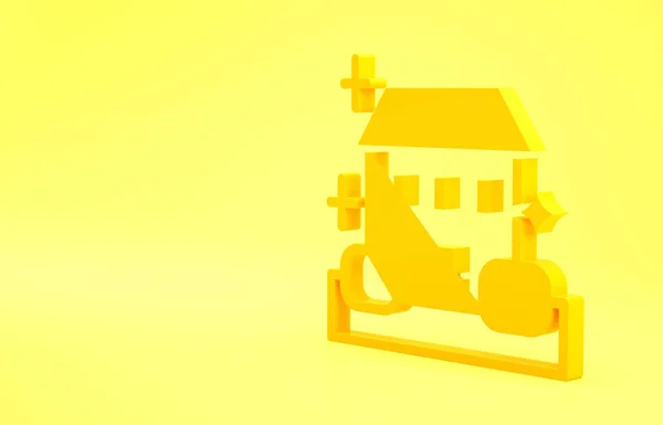 Κίτρινη Αρχική Εικόνα Έννοια Υπηρεσία Καθαρισμού Απομονώνονται Κίτρινο Φόντο Κτίριο — Φωτογραφία Αρχείου