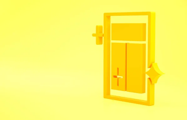 Yellow Cleaning service for window icon isolated on yellow background. Squeegee, scraper, wiper. Minimalism concept. 3d illustration 3D render.