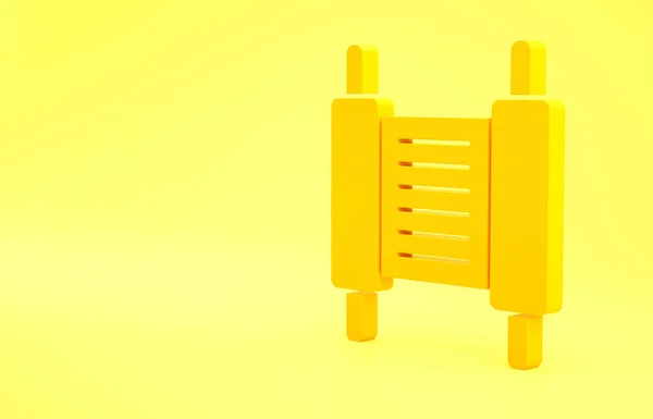 Yellow Torah scroll icon isolated on yellow background. Jewish Torah in expanded form. Star of David symbol. Old parchment scroll. Minimalism concept. 3d illustration 3D render. — Stock Image Yellow Torah Scroll Icon Isolated Yellow Background Jewish Torah Expanded Stock Picture