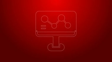 Kırmızı arkaplanda izole edilmiş yeşil çizgi kimyasal formülü. Yenilikçi tıp, sağlık, araştırma ve bilim için soyut altıgen. 4K Video hareketli grafik canlandırması