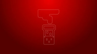 Kırmızı arkaplanda yeşil çizgi test tüpü ve kimyasal test ikonu izole edildi. Laboratuvar cam levhası. 4K Video hareketli grafik canlandırması