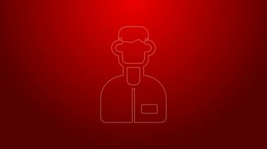 Kırmızı arkaplanda yeşil çizgi laboratuar yardımcı simgesi izole edildi. 4K Video hareketli grafik canlandırması