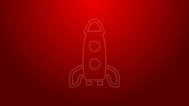 Yeşil çizgi roket gemisi simgesi kırmızı arkaplanda izole edildi. Uzay yolculuğu. 4K Video hareketli grafik canlandırması