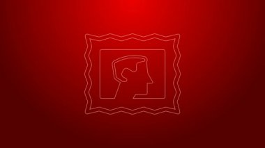 Yeşil çizgi posta damgası simgesi kırmızı arkaplanda izole edildi. 4K Video hareketli grafik canlandırması