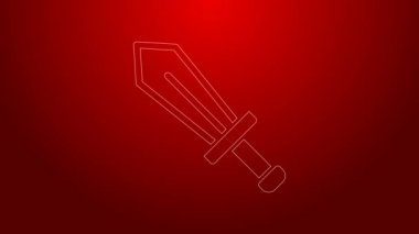 Oyun simgesi için yeşil çizgi kılıcı kırmızı arkaplanda izole edildi. 4K Video hareketli grafik canlandırması