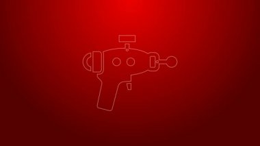 Yeşil çizgi ışın tabancası simgesi kırmızı arkaplanda izole edildi. Lazer silahı. Uzay silahı. 4K Video hareketli grafik canlandırması