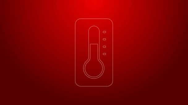 Green line Medical thermometer for medical examination icon isolated on red background. 4K Video motion graphic animation — Stock Video