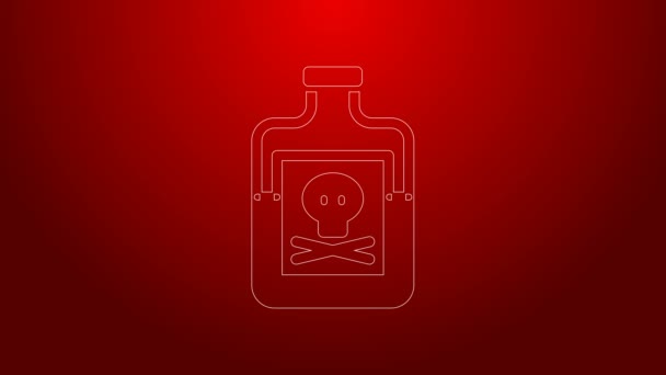 Grüne Linie Gift in Flasche Symbol isoliert auf rotem Hintergrund. Flasche mit Gift oder giftigem chemischen Gift. 4K Video Motion Grafik Animation — Stockvideo