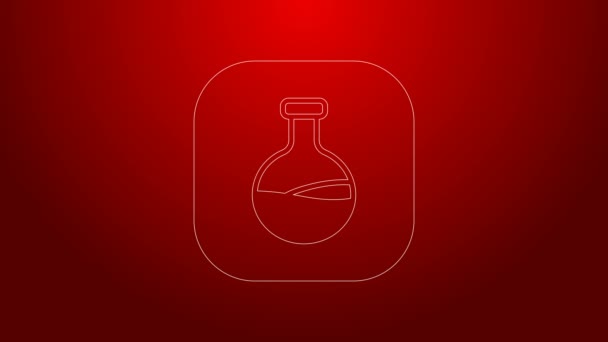 Grüne Linie Reagenzglas und Kolben chemischen Labortest Symbol isoliert auf rotem Hintergrund. Laborgläser. 4K Video Motion Grafik Animation — Stockvideo