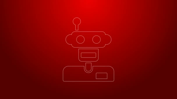 Zielona linia Ikona robota izolowana na czerwonym tle. 4K Animacja graficzna ruchu wideo — Wideo stockowe