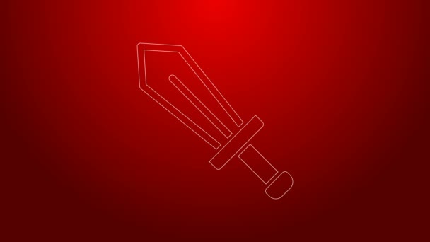 Green line Sword for game icon isolated on red background. 4K Video motion graphic animation — Stock Video