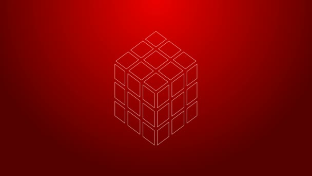 Ligne verte Rubik icône cube isolé sur fond rouge. Jeu de puzzle mécanique. Rubiks cube puzzle combinaison 3D. Animation graphique de mouvement vidéo 4K — Video