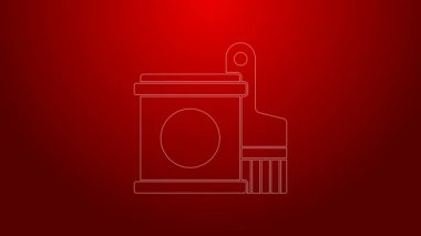 Kırmızı arka planda yeşil çizgi boya kovası ve fırça simgesi izole edildi. 4K Video hareketli grafik canlandırması