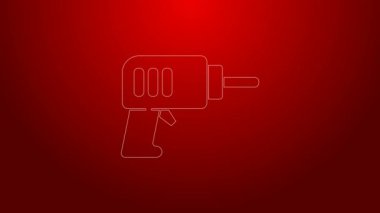 Yeşil çizgi elektrikli matkap simgesi kırmızı arkaplanda izole edildi. Tamir aleti. 4K Video hareketli grafik canlandırması