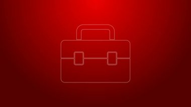 Kırmızı arkaplanda yeşil çizgi araç kutusu simgesi izole edildi. Alet kutusu tabelası. 4K Video hareketli grafik canlandırması