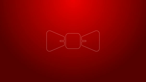 Zelená čára Bow tie ikona izolované na červeném pozadí. Grafická animace pohybu videa 4K — Stock video